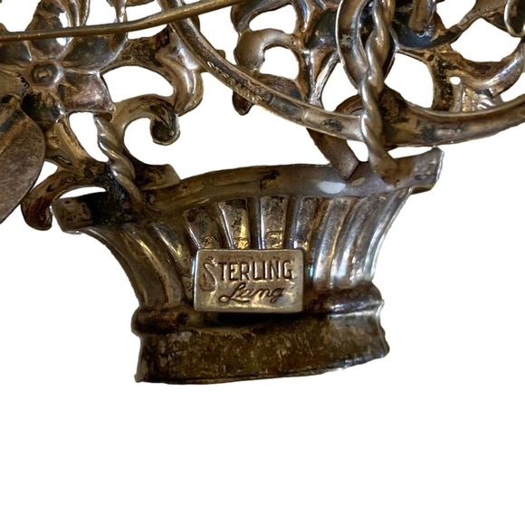 LANG STERLING silver basket butterfly brooch